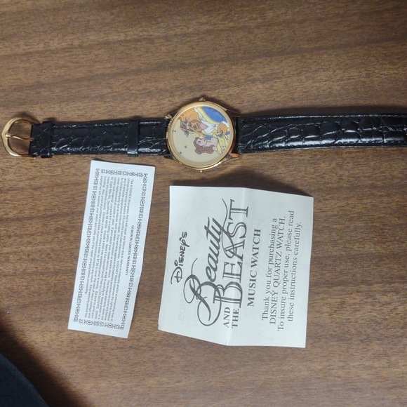 Disney Beauty and the Beast Black and Gold Pouch With Musical Watch - Picture 8 of 11